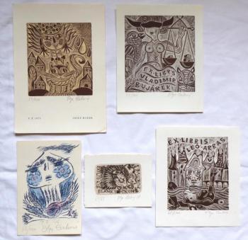 Olga Čechová - Tři ex libris, PF 1976, PF 1979 Olga Čechová - Tři ex libris, PF 1976, PF 1979
