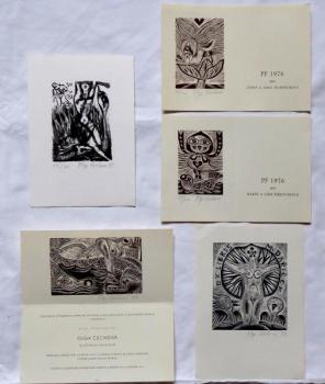 Olga Čechová - 2 x PF 1976, 2 x Ex libris, Pozvánk Olga Čechová - 2 x PF 1976, 2 x Ex libris, Pozvánk