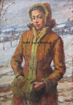 Strážnický František : Dívka v zimní krajině Strážnický František : Dívka v zimní krajině