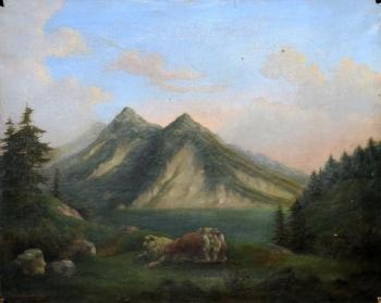 Julius Wohlmuth: Alpská krajina se skotem Julius Wohlmuth: Alpská krajina se skotem