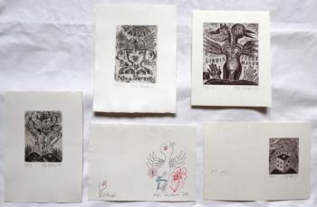Olga Čechová - 3 x Ex libris, PF 1980, kresba Ptáč Olga Čechová - 3 x Ex libris, PF 1980, kresba Ptáč