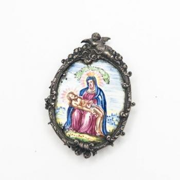 Starožitná miniatura Madony ve stříbrném rámečku Starožitná miniatura Madony ve stříbrném rámečku