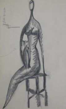 Jindřich Wielgus - Sedící akt s kočkou Jindřich Wielgus - Sedící akt s kočkou