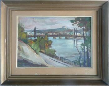 Most přes řeku, signováno B. KNOPP, Most přes řeku, signováno B. KNOPP,