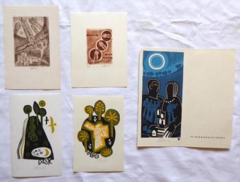 Miroslav Houra - 4x Ex libris, 1x PF 1978 Miroslav Houra - 4x Ex libris, 1x PF 1978