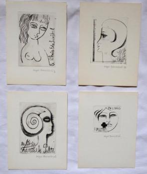 Olga Pavalová - Dívky, 4x Ex libris Olga Pavalová - Dívky, 4x Ex libris