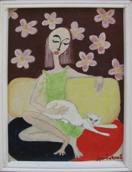 Morávková : Portrét ženy s kočkou Morávková : Portrét ženy s kočkou