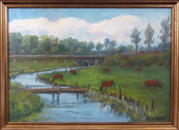 Na pastvě u řeky - signováno azbukou Na pastvě u řeky - signováno azbukou