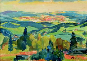 Pohled na krajinu s hradem Trosky Pohled na krajinu s hradem Trosky