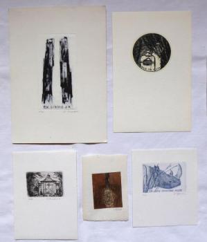 Pět exlibris - Vychodilová, Beneš, Valenta, Marešo Pět exlibris - Vychodilová, Beneš, Valenta, Marešo