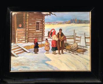 Obraz  Ruská ves ,Smirnev 1931 Obraz  Ruská ves ,Smirnev 1931